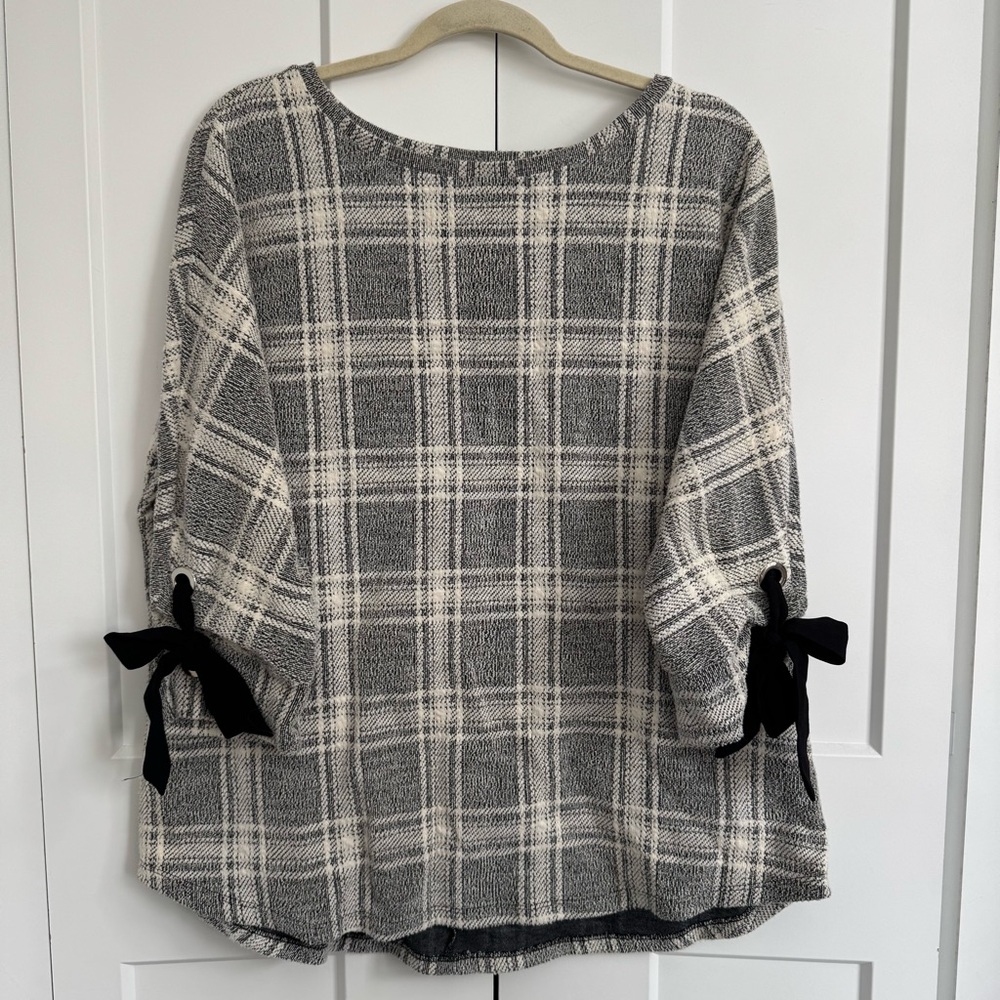 Charter Club Plaid Bow-Sleeve Top Size XXL
